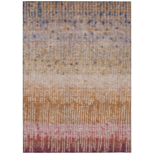 10' X 14' Orange And Beige Abstract Washable Indoor Outdoor Area Rug