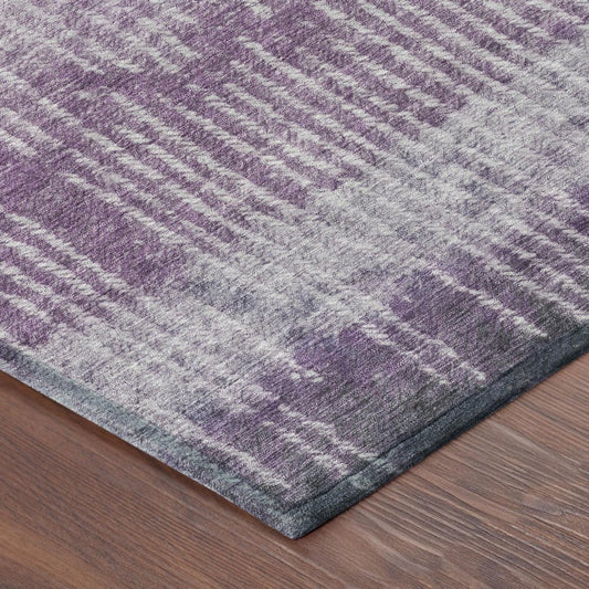 9' X 12' Purple And Lavender Abstract Washable Indoor Outdoor Area Rug