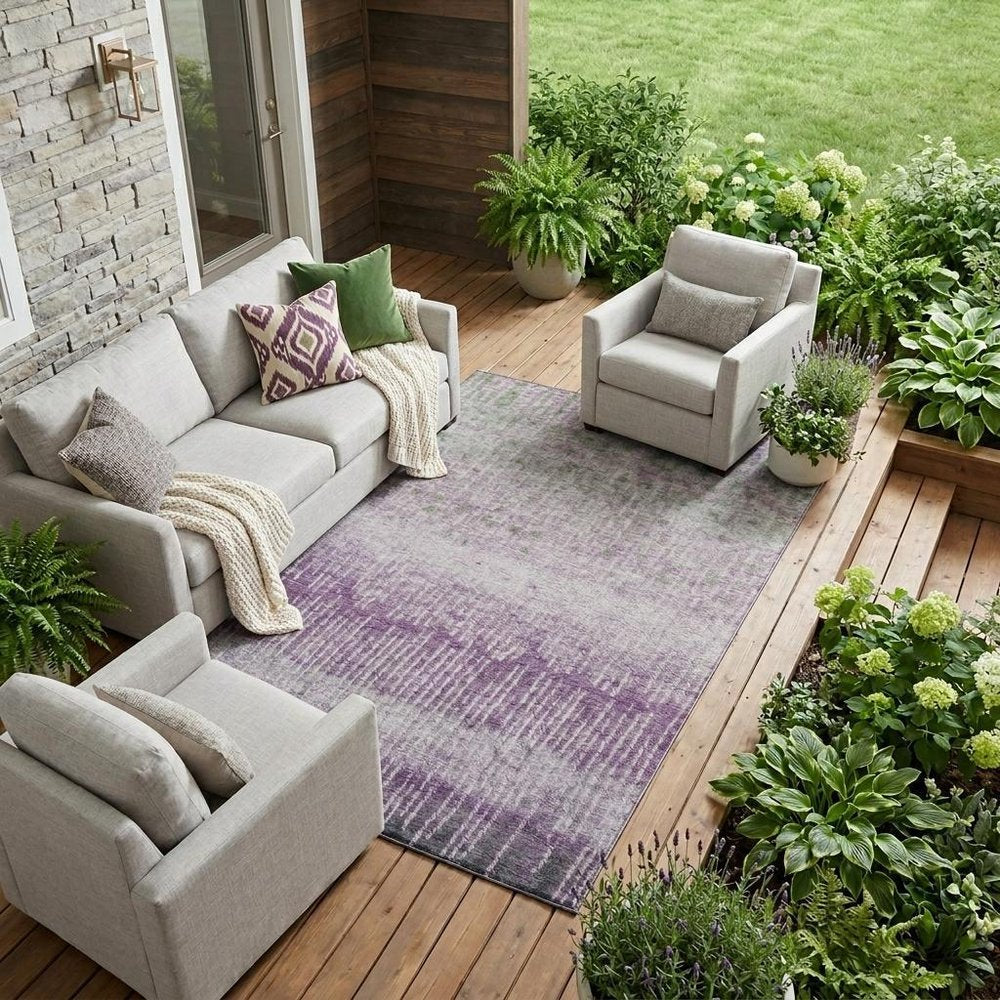 10' X 14' Purple And Lavender Abstract Washable Indoor Outdoor Area Rug — view 5