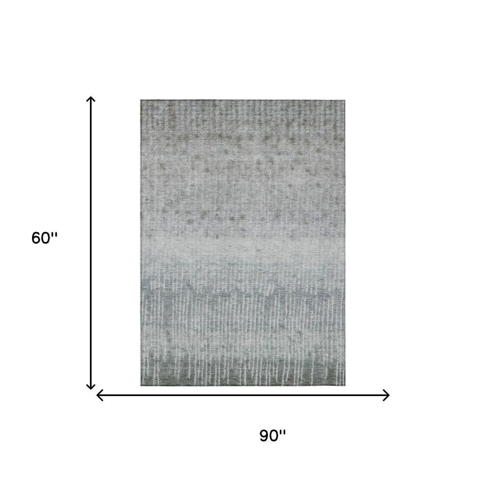5' X 8' Sage And Green Abstract Washable Indoor Outdoor Area Rug — view 4