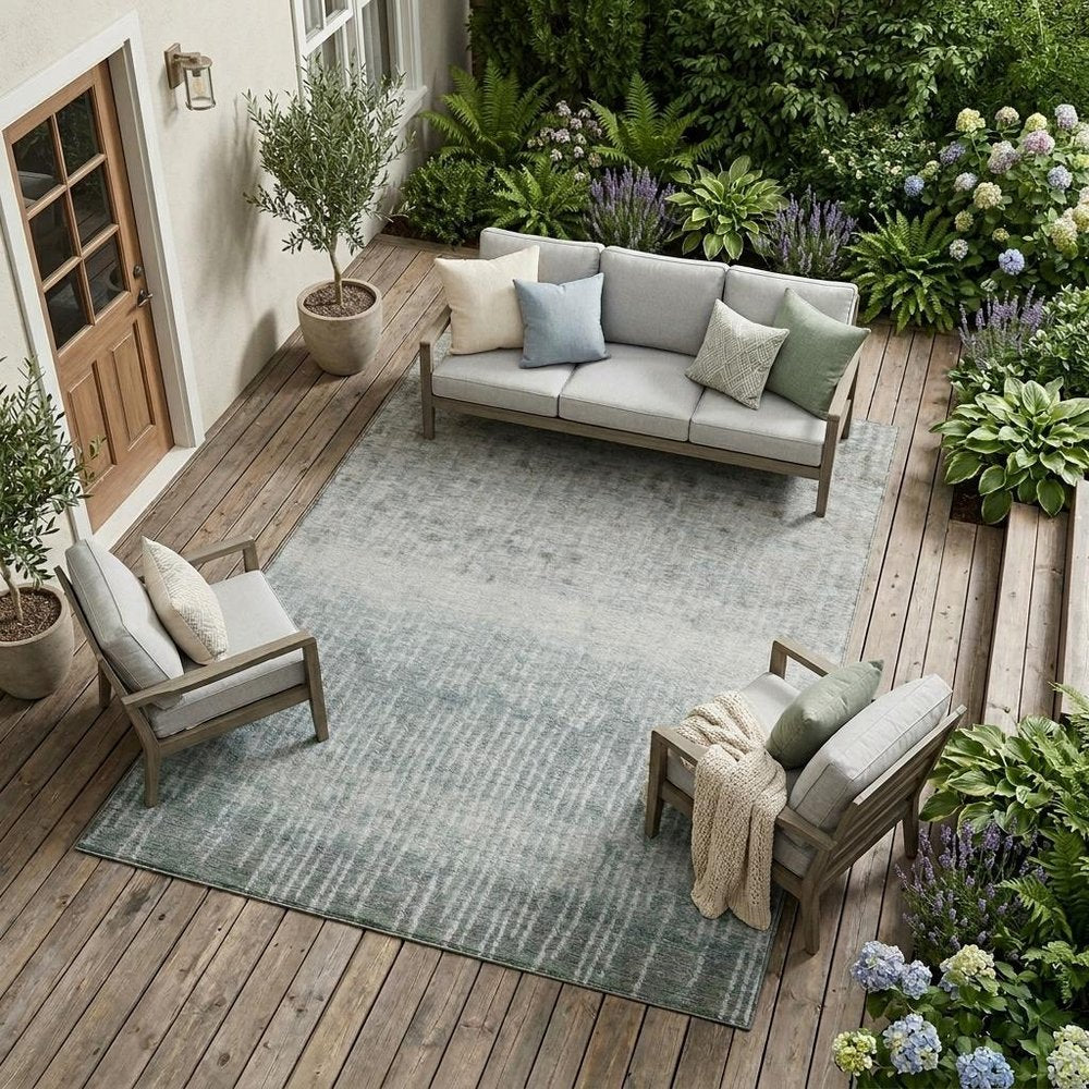 10' X 14' Sage And Green Abstract Washable Indoor Outdoor Area Rug — view 5