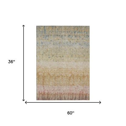 3' X 5' Wheat And Gold Abstract Washable Indoor Outdoor Area Rug HomeRoots