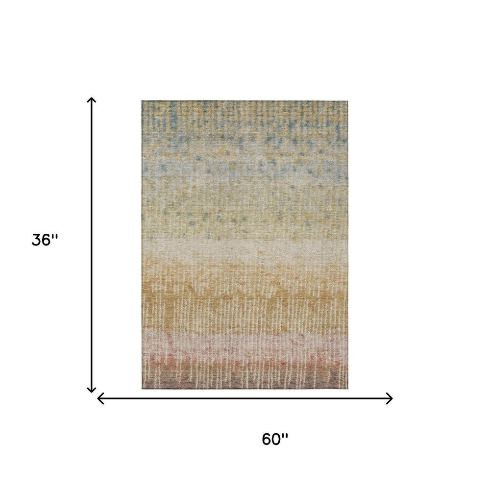 3' X 5' Wheat And Gold Abstract Washable Indoor Outdoor Area Rug HomeRoots