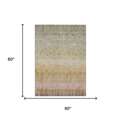 5' X 8' Wheat And Gold Abstract Washable Indoor Outdoor Area Rug HomeRoots