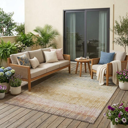 5' X 8' Wheat And Gold Abstract Washable Indoor Outdoor Area Rug HomeRoots