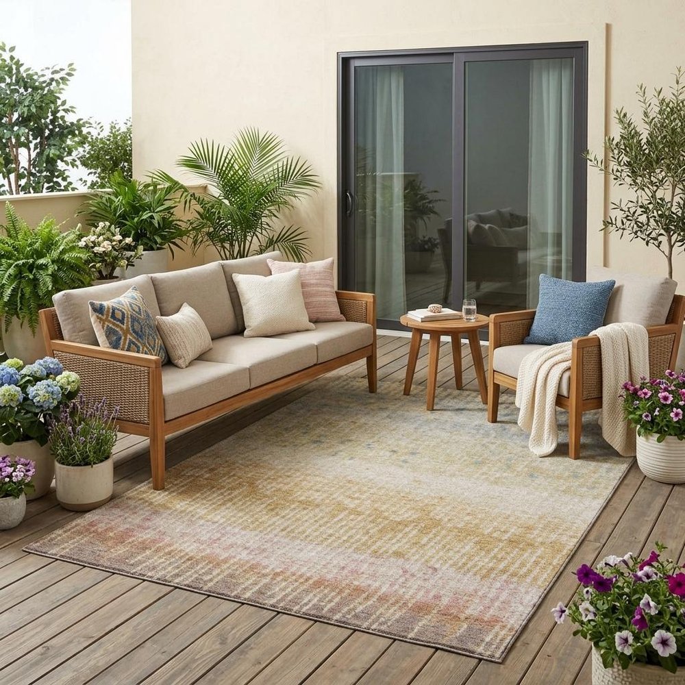 5' X 8' Wheat And Gold Abstract Washable Indoor Outdoor Area Rug HomeRoots