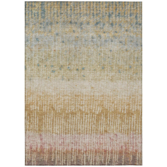 5' X 8' Wheat And Gold Abstract Washable Indoor Outdoor Area Rug