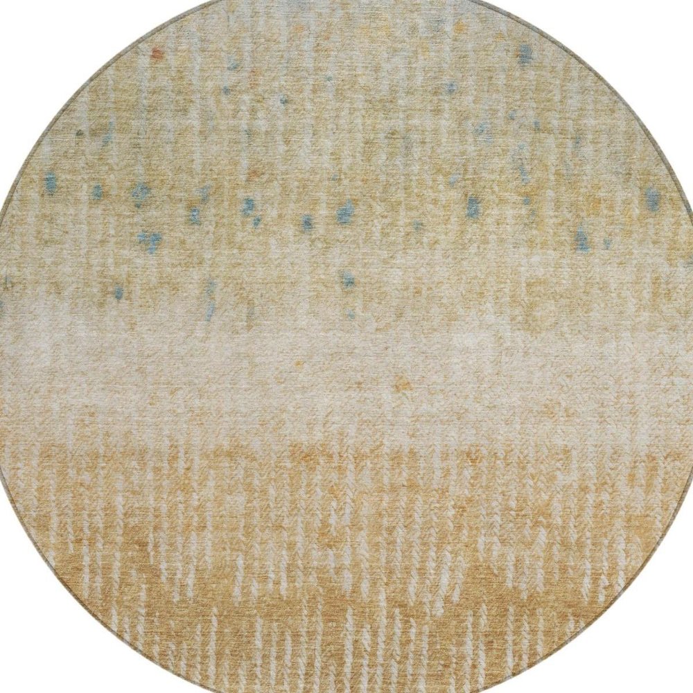 8' Wheat And Gold Round Abstract Washable Indoor Outdoor Area Rug — view 7