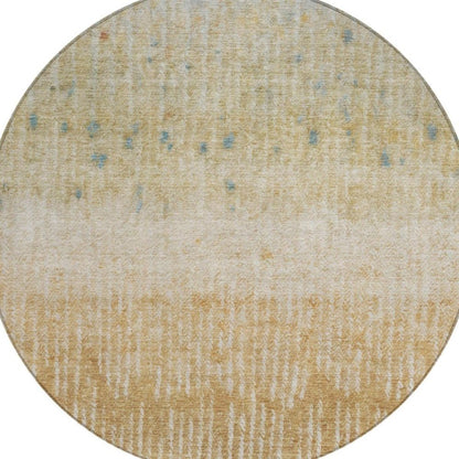 8' Wheat And Gold Round Abstract Washable Indoor Outdoor Area Rug