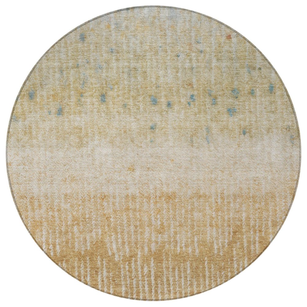 8' Wheat And Gold Round Abstract Washable Indoor Outdoor Area Rug