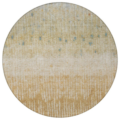 8' Wheat And Gold Round Abstract Washable Indoor Outdoor Area Rug