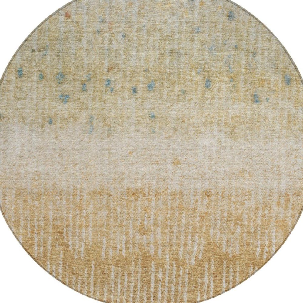 8' Wheat And Gold Round Abstract Washable Indoor Outdoor Area Rug