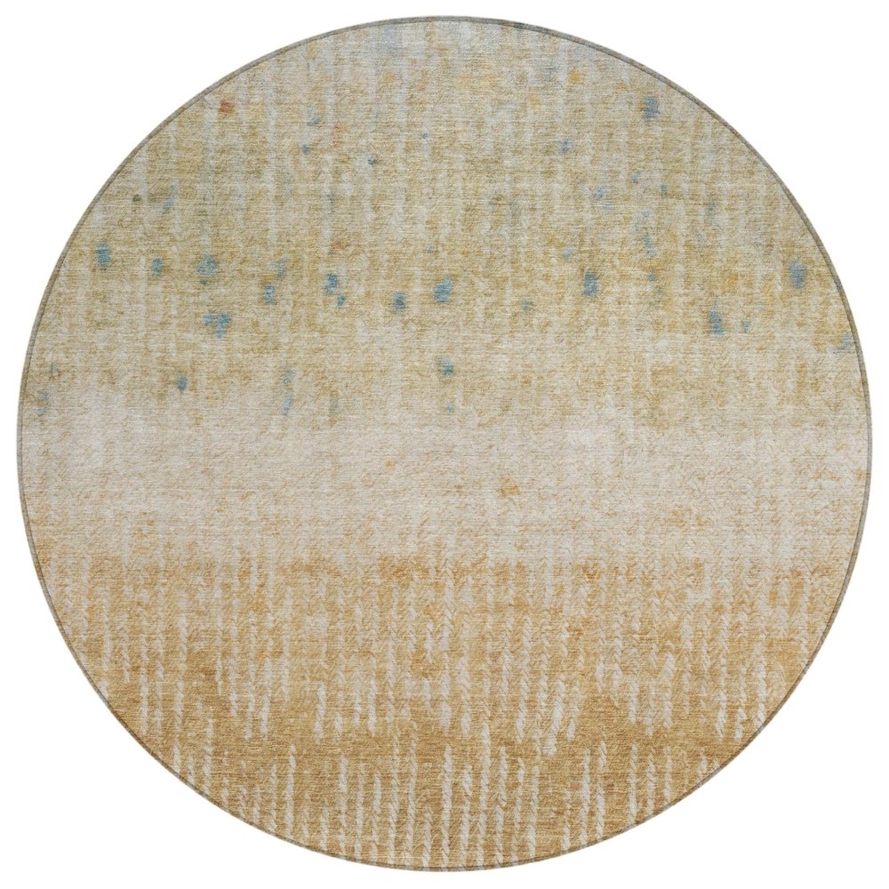 8' Wheat And Gold Round Abstract Washable Indoor Outdoor Area Rug