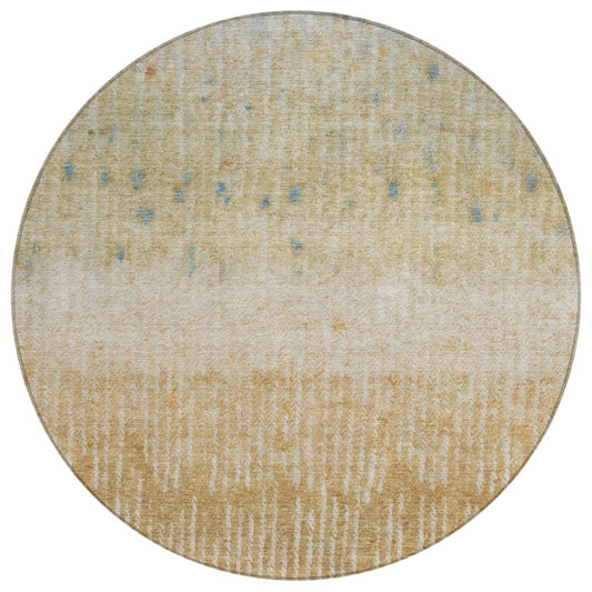 8' Wheat And Gold Round Abstract Washable Indoor Outdoor Area Rug