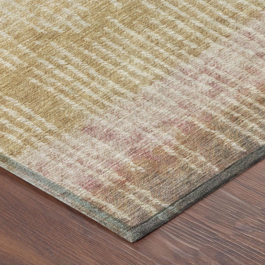 8' Wheat And Gold Round Abstract Washable Indoor Outdoor Area Rug