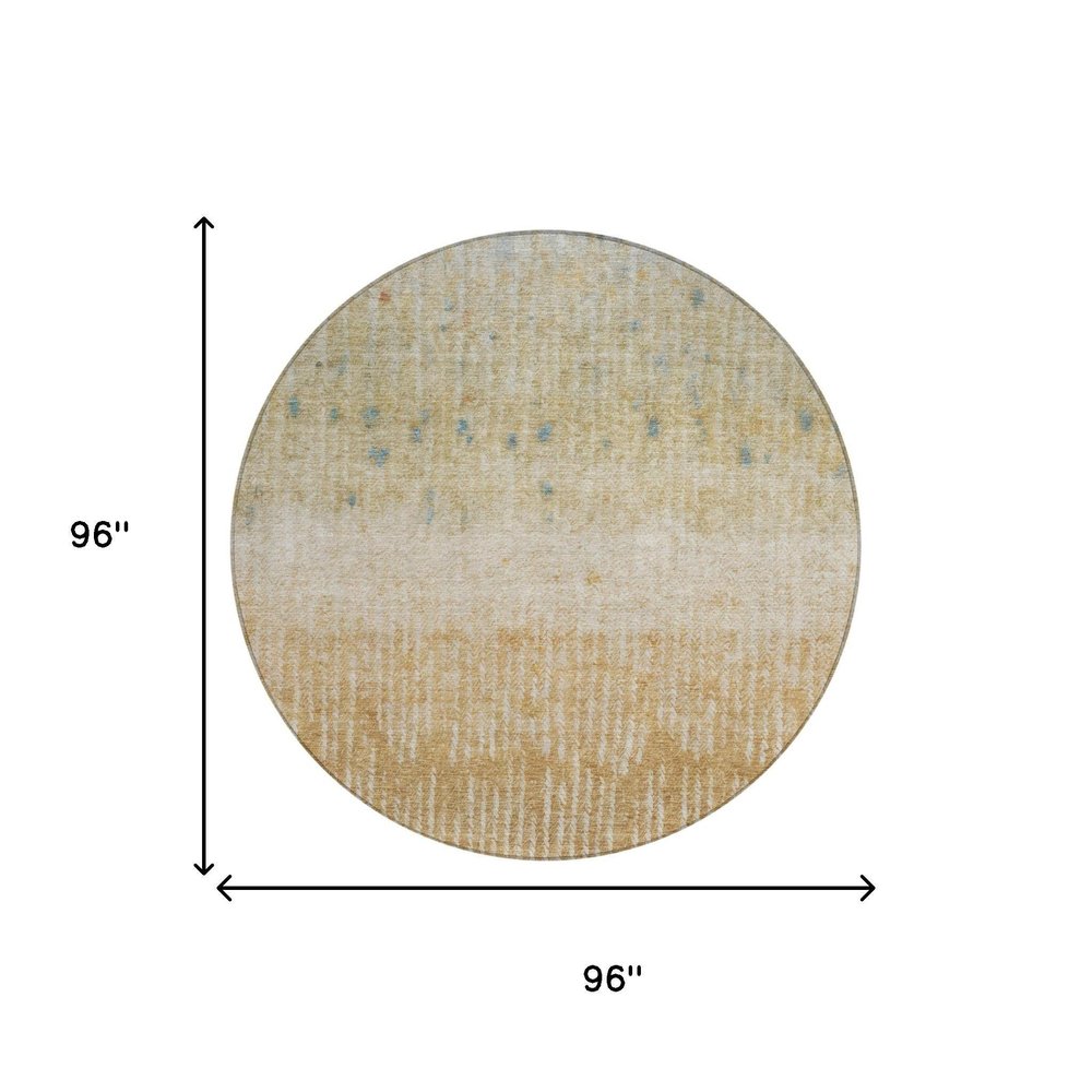 8' Wheat And Gold Round Abstract Washable Indoor Outdoor Area Rug