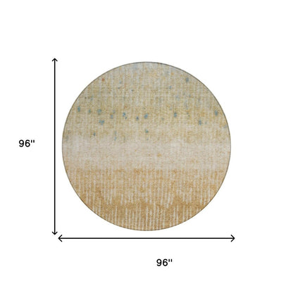 8' Wheat And Gold Round Abstract Washable Indoor Outdoor Area Rug