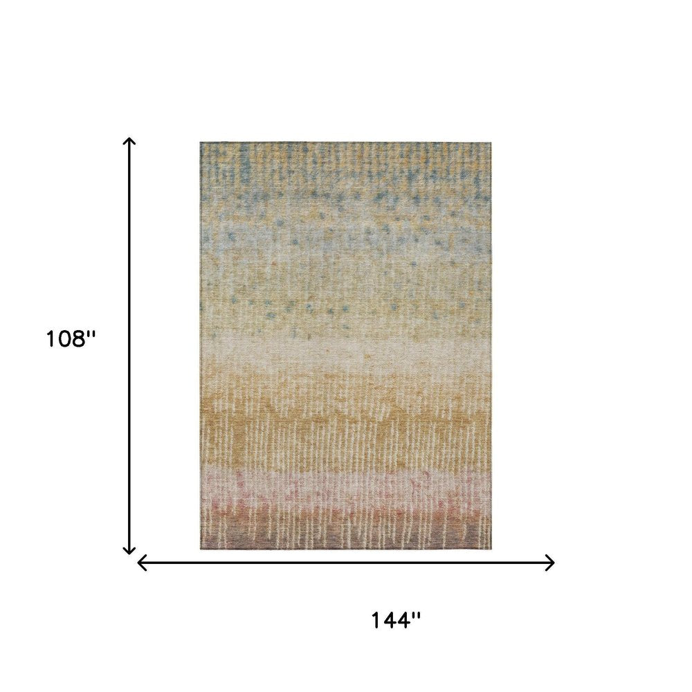 9' X 12' Wheat And Gold Abstract Washable Indoor Outdoor Area Rug — view 4