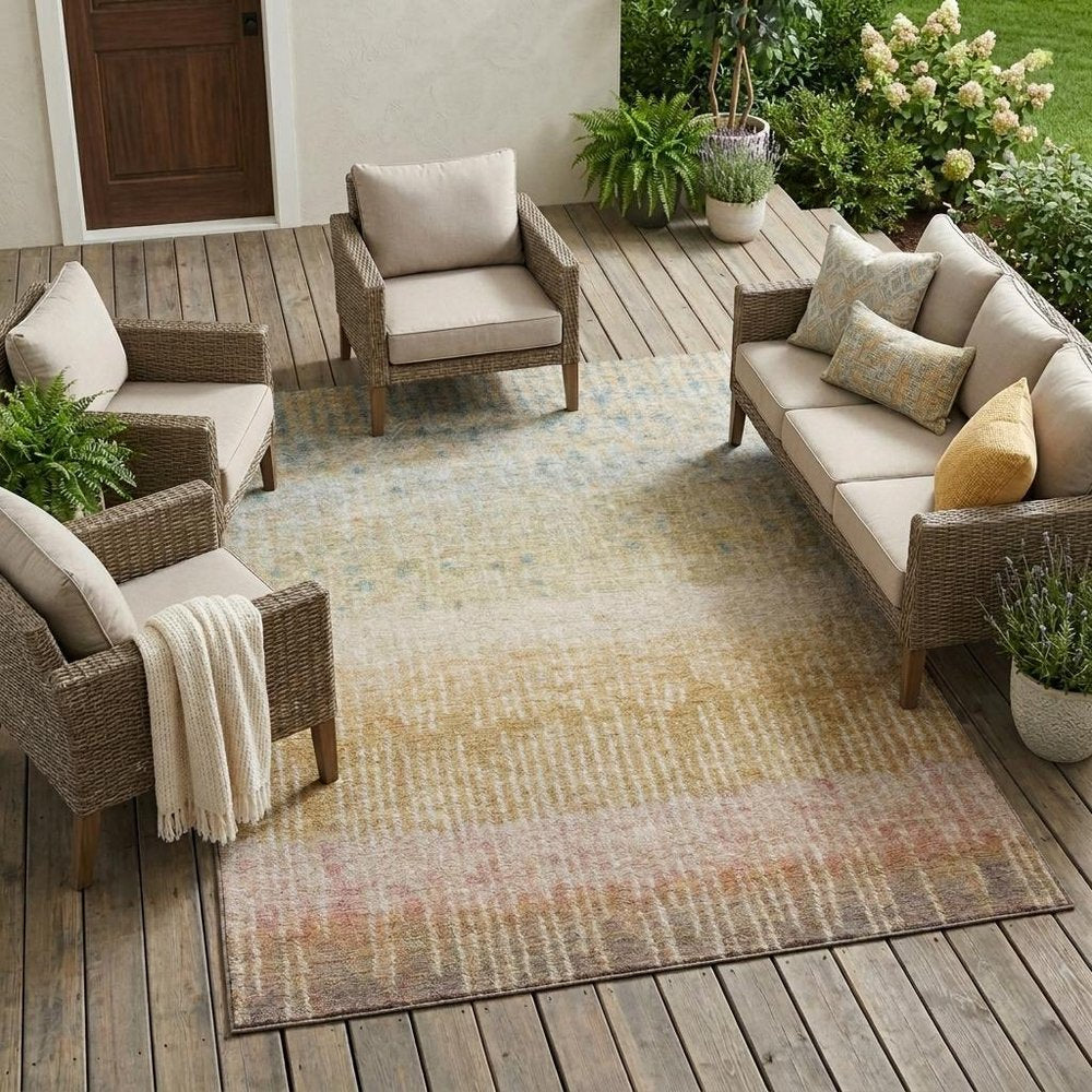 9' X 12' Wheat And Gold Abstract Washable Indoor Outdoor Area Rug HomeRoots