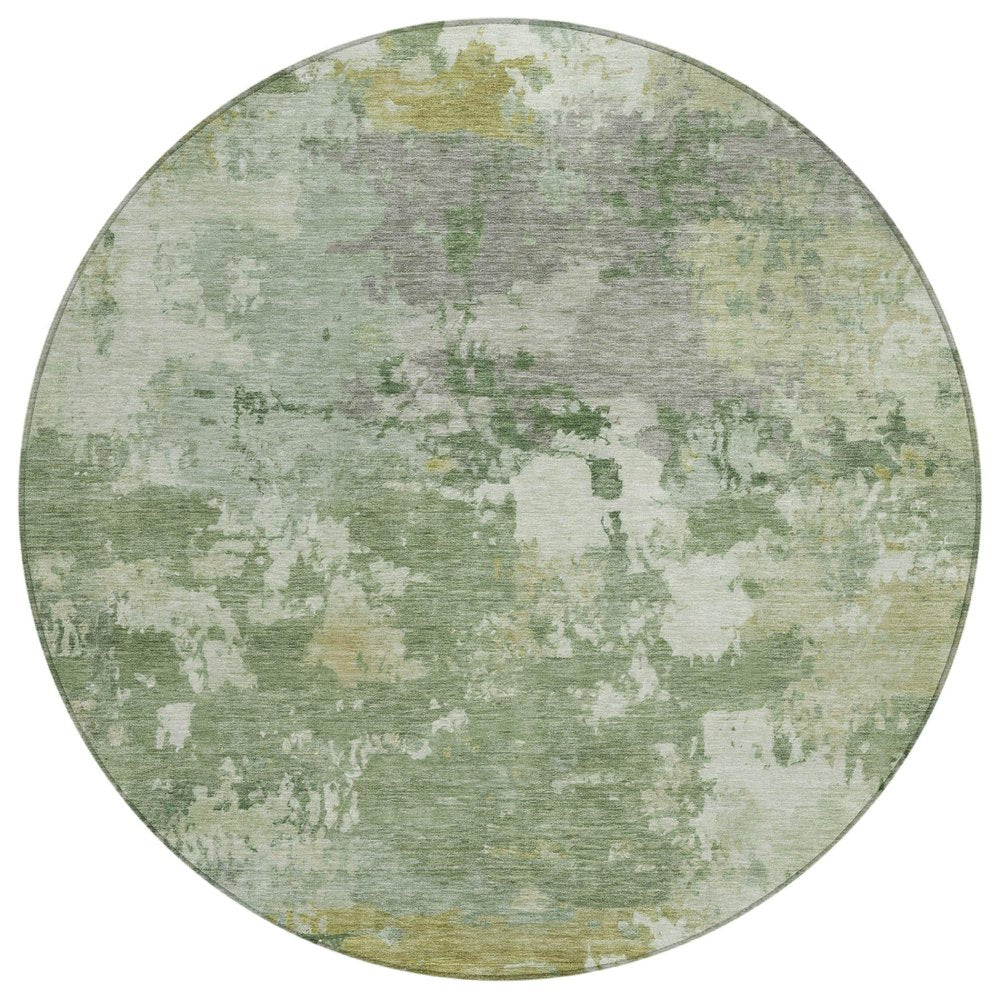 8' Green And Beige Round Abstract Washable Indoor Outdoor Area Rug HomeRoots