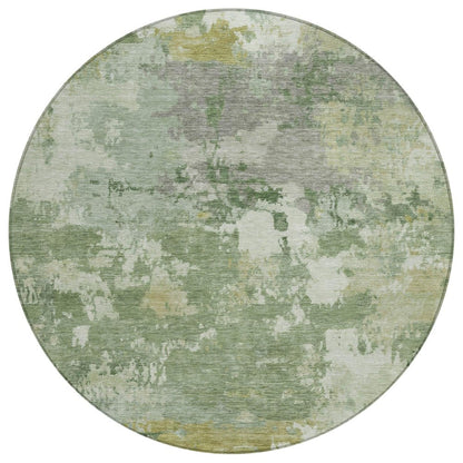 8' Green And Beige Round Abstract Washable Indoor Outdoor Area Rug HomeRoots