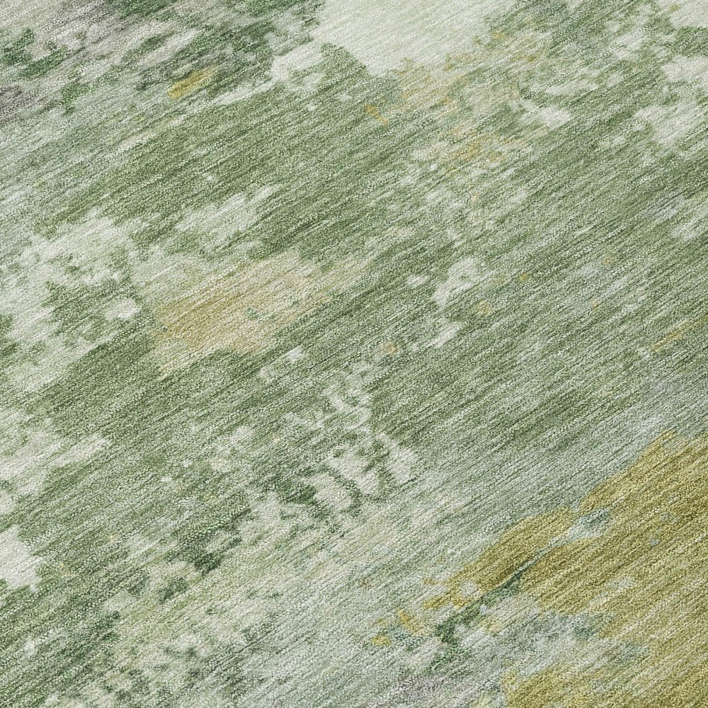 8' Green And Beige Round Abstract Washable Indoor Outdoor Area Rug — view 3