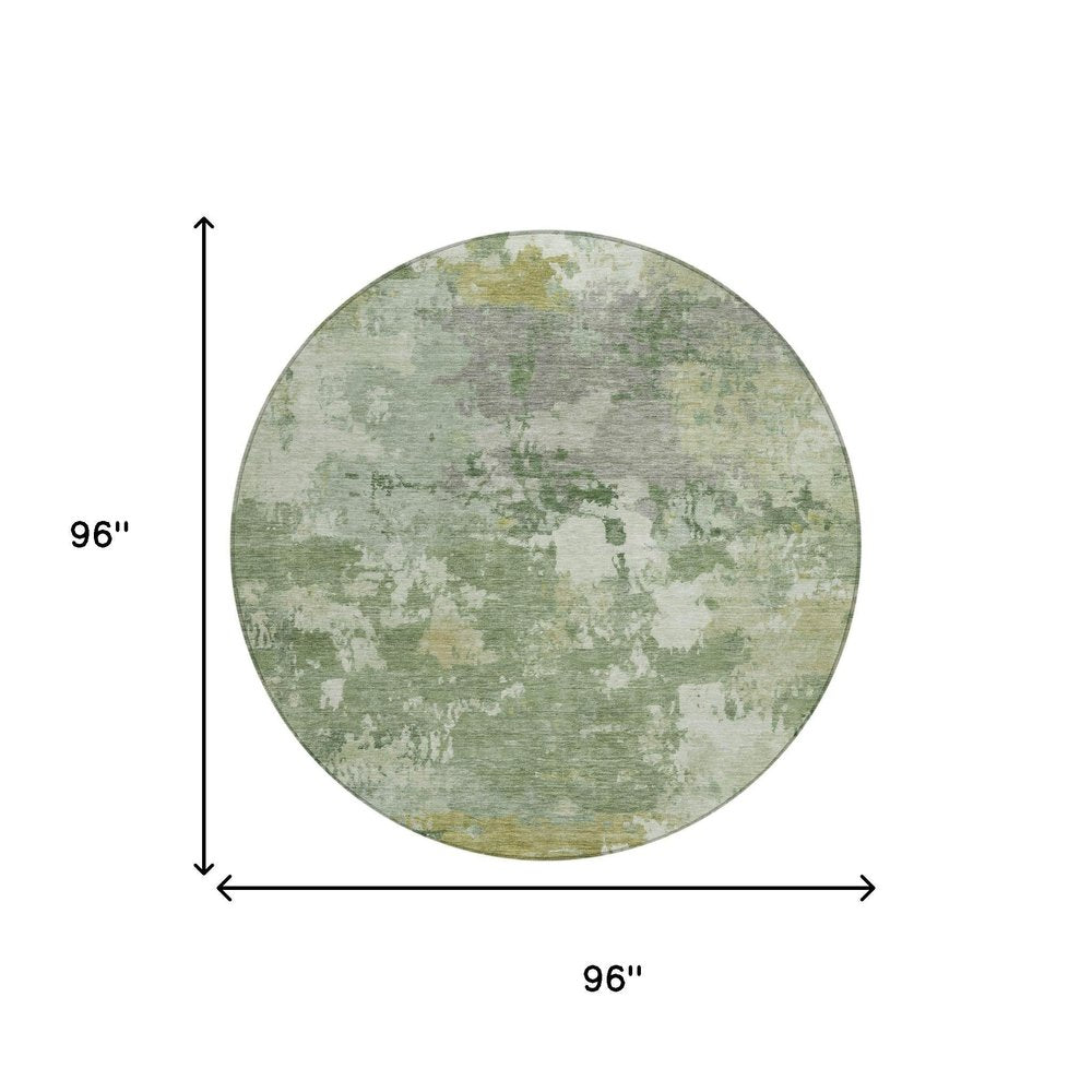 8' Green And Beige Round Abstract Washable Indoor Outdoor Area Rug HomeRoots