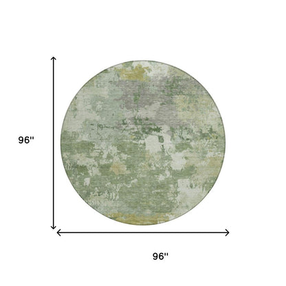 8' Green And Beige Round Abstract Washable Indoor Outdoor Area Rug HomeRoots