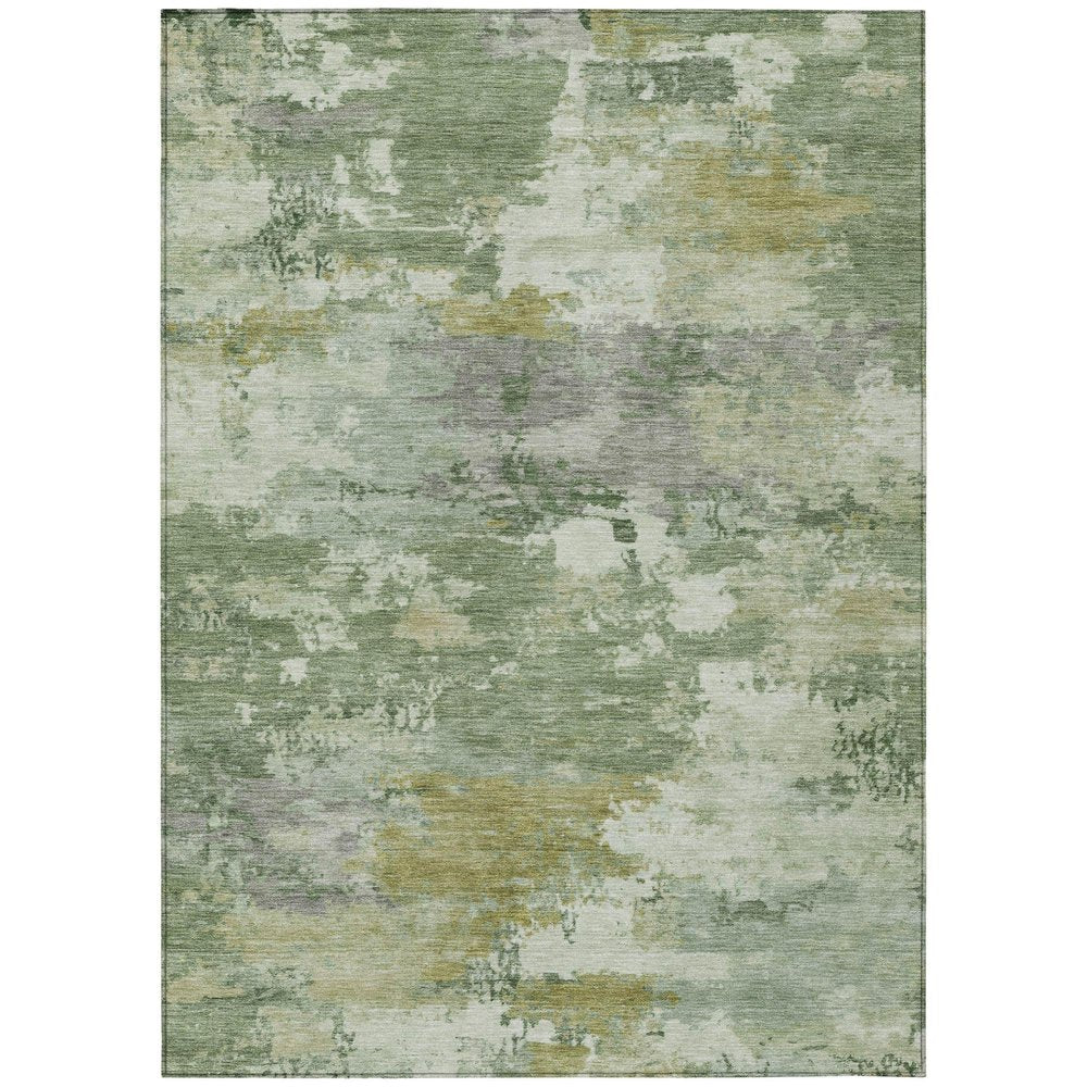 8' X 10' Green And Beige Abstract Washable Indoor Outdoor Area Rug — view 1