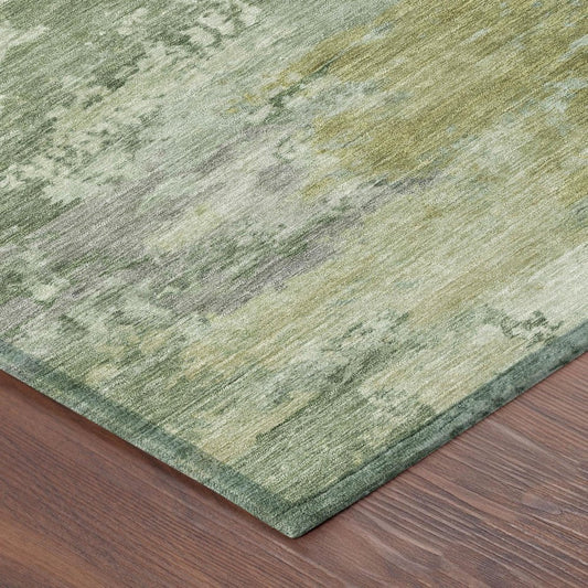 8' X 10' Green And Beige Abstract Washable Indoor Outdoor Area Rug