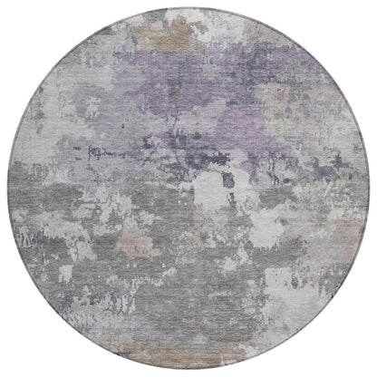 8' Gray And Silver Round Abstract Washable Indoor Outdoor Area Rug HomeRoots