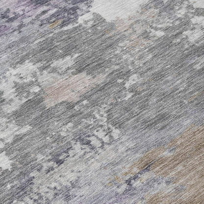 8' Gray And Silver Round Abstract Washable Indoor Outdoor Area Rug HomeRoots