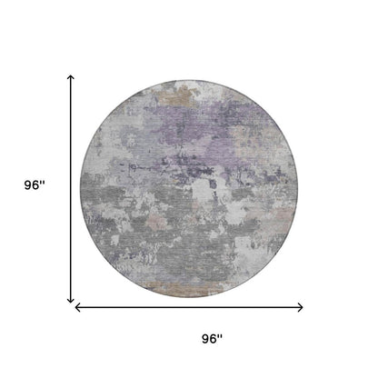 8' Gray And Silver Round Abstract Washable Indoor Outdoor Area Rug HomeRoots