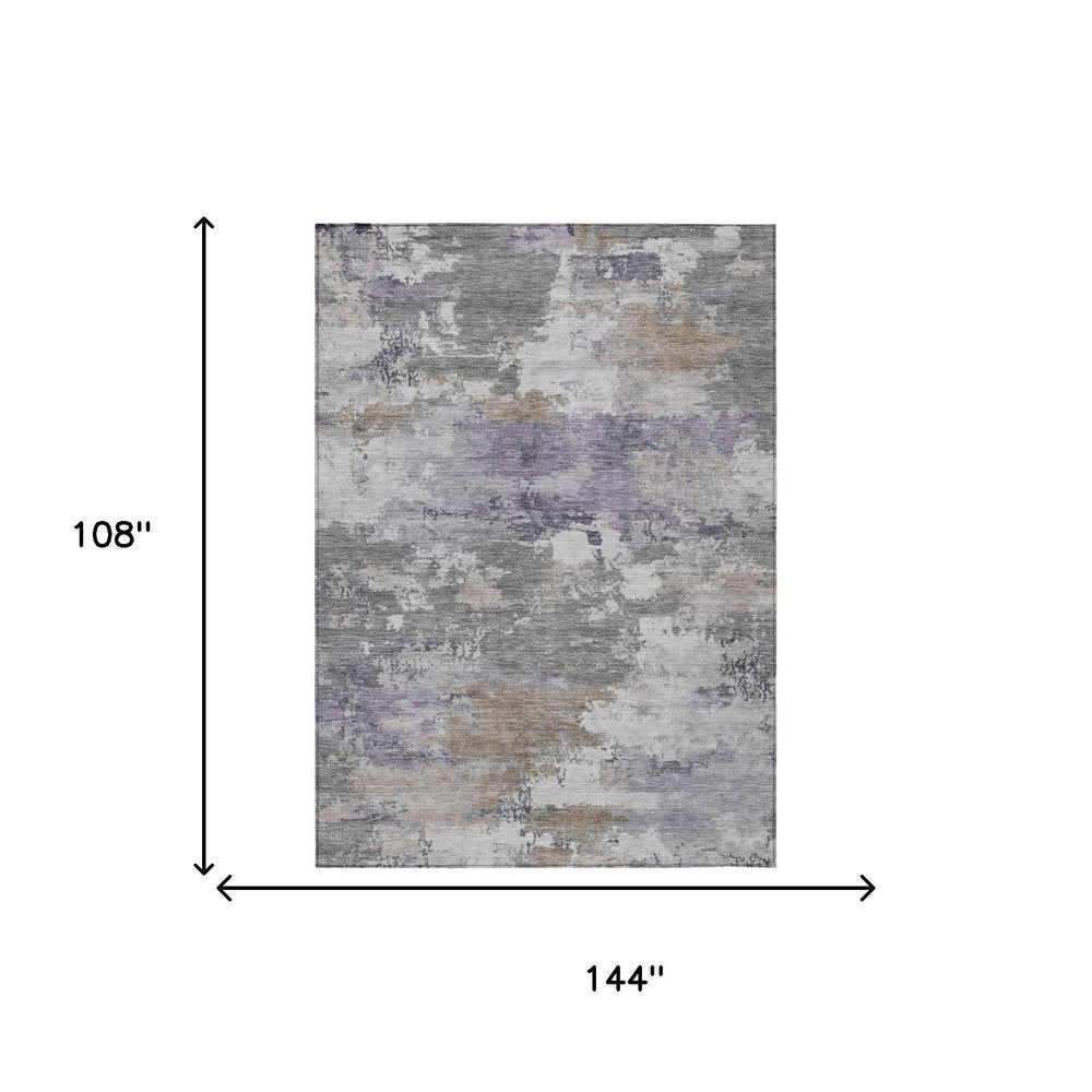 9' X 12' Gray And Silver Abstract Washable Indoor Outdoor Area Rug — view 4