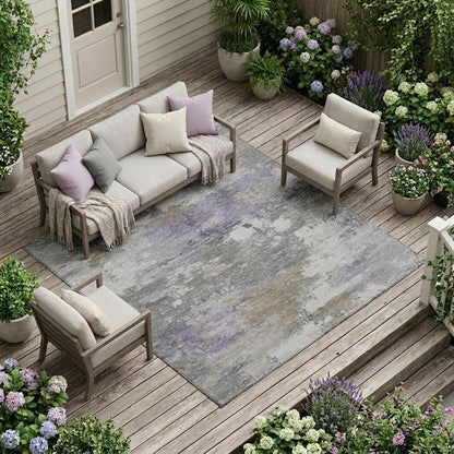 9' X 12' Gray And Silver Abstract Washable Indoor Outdoor Area Rug