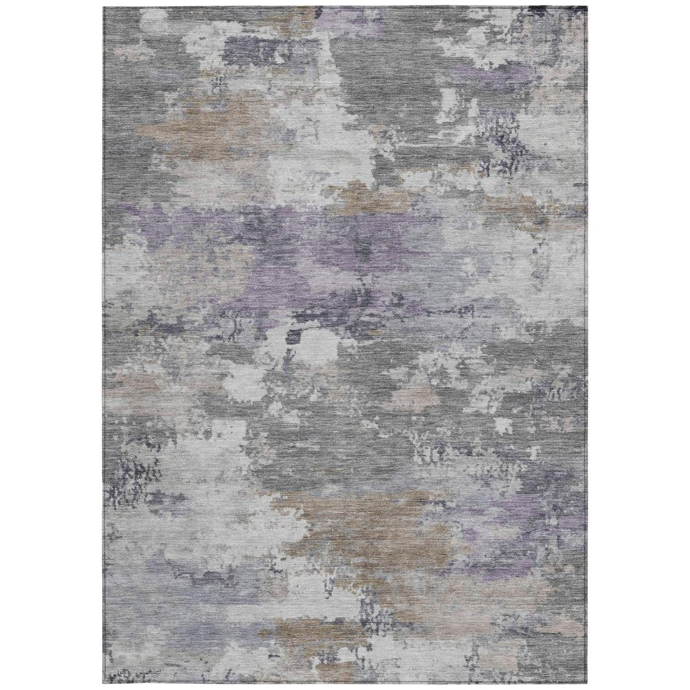 9' X 12' Gray And Silver Abstract Washable Indoor Outdoor Area Rug