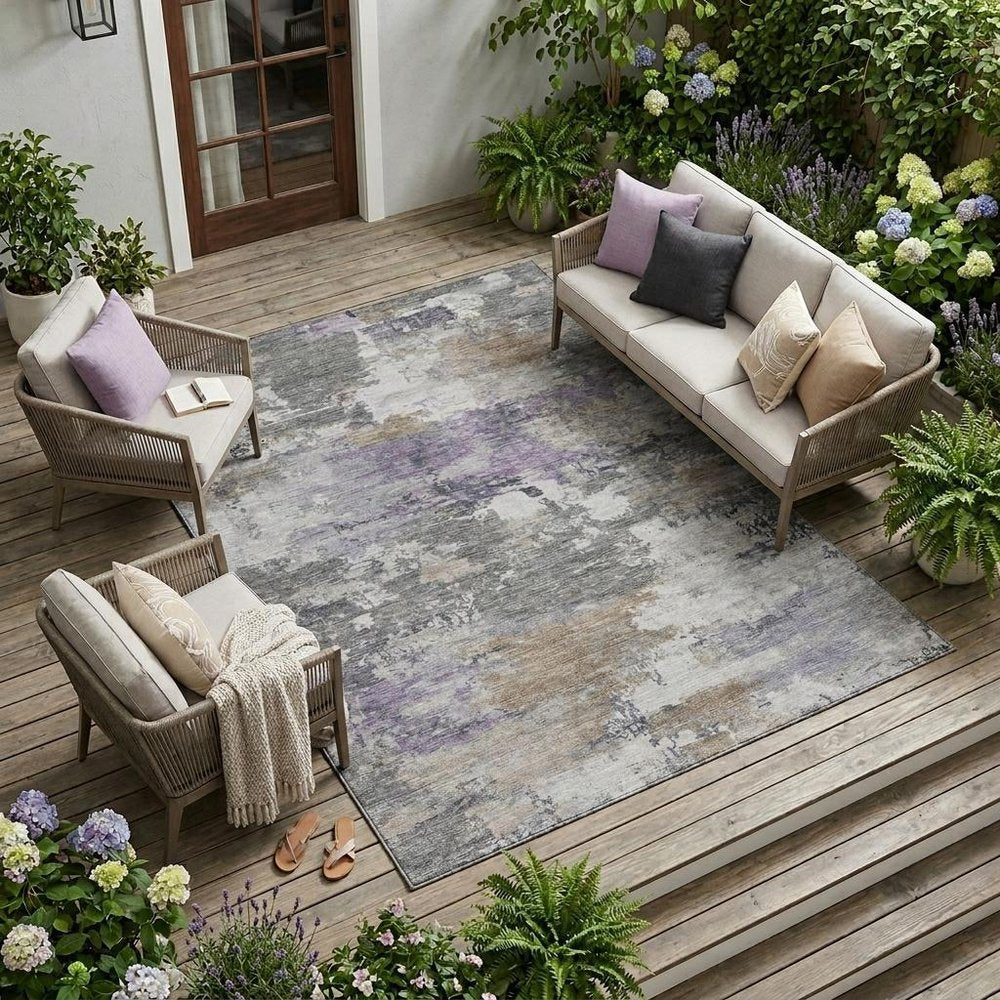 10' X 14' Gray And Silver Abstract Washable Indoor Outdoor Area Rug HomeRoots