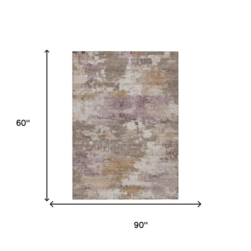 5' X 8' Brown And Blush Abstract Washable Indoor Outdoor Area Rug HomeRoots
