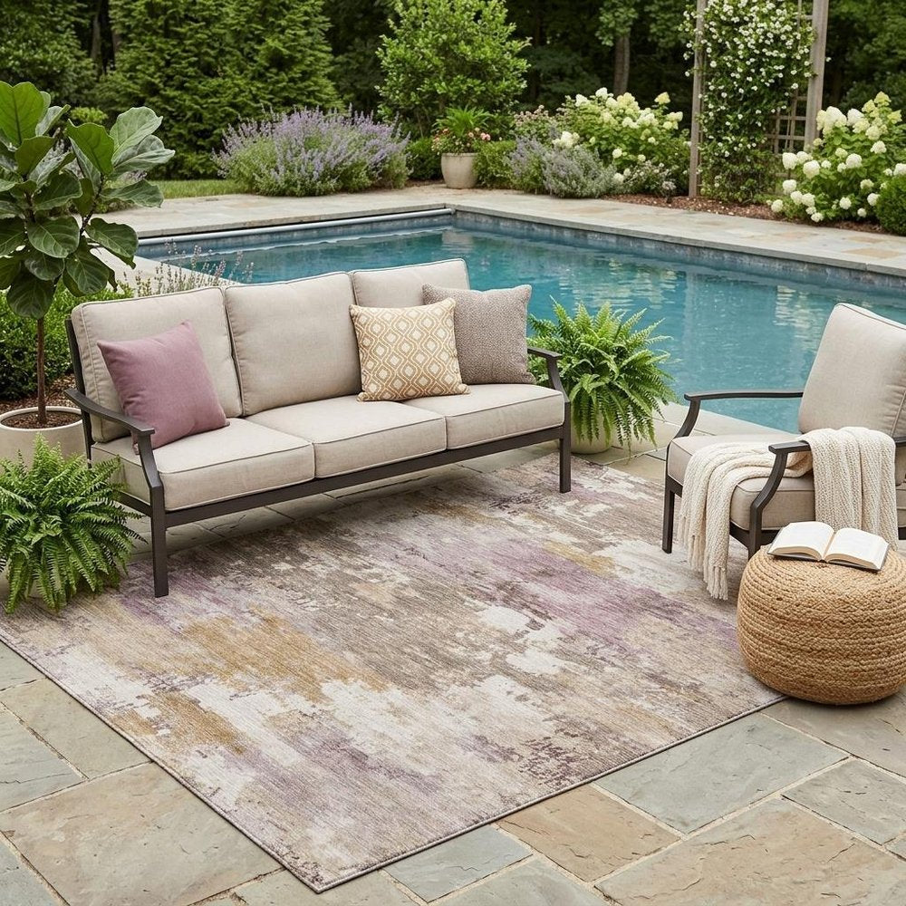 5' X 8' Brown And Blush Abstract Washable Indoor Outdoor Area Rug HomeRoots