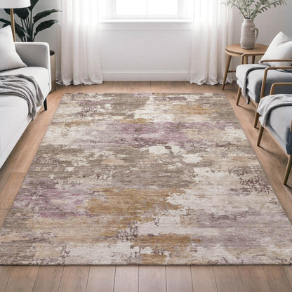 9' X 12' Brown And Blush Abstract Washable Indoor Outdoor Area Rug HomeRoots
