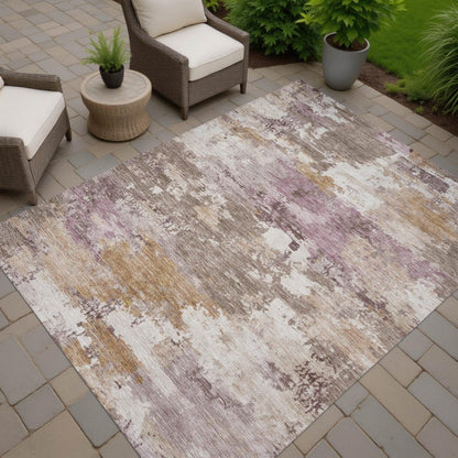 9' X 12' Brown And Blush Abstract Washable Indoor Outdoor Area Rug HomeRoots