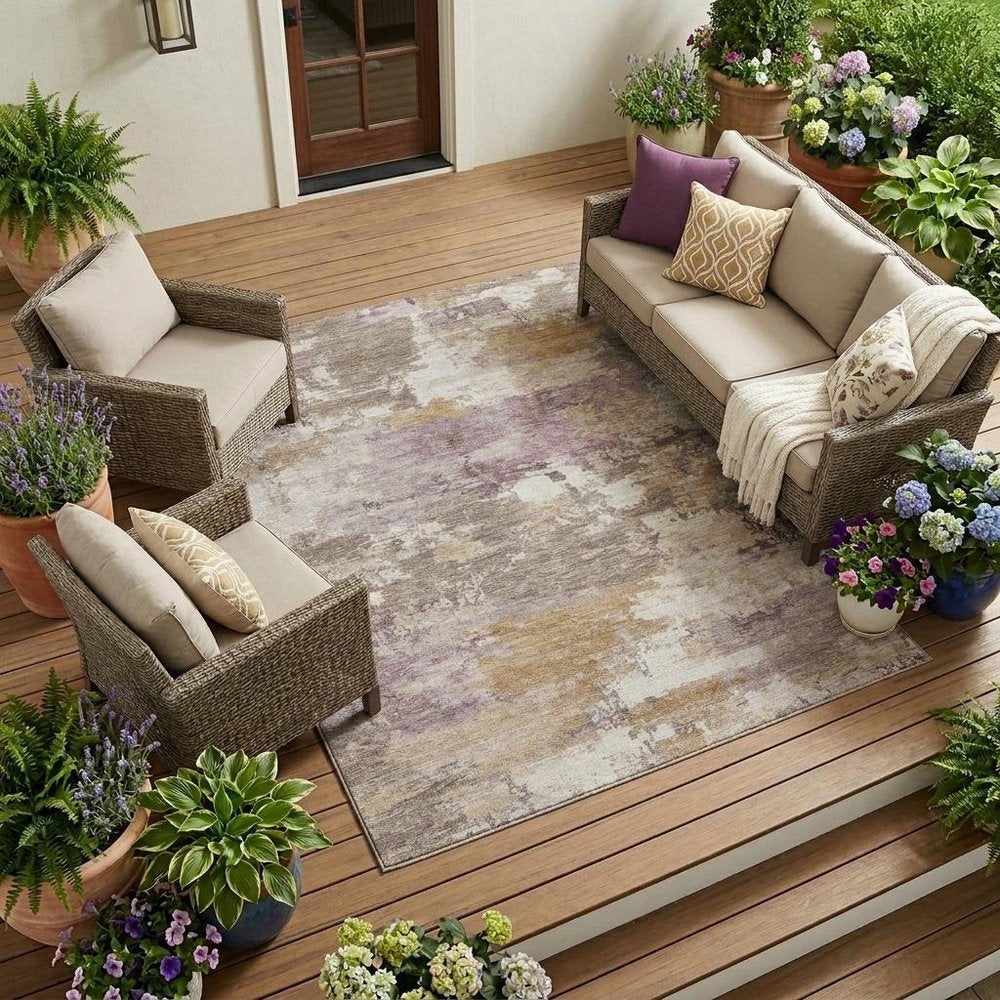 10' X 14' Brown And Blush Abstract Washable Indoor Outdoor Area Rug — view 5