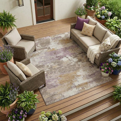 10' X 14' Brown And Blush Abstract Washable Indoor Outdoor Area Rug