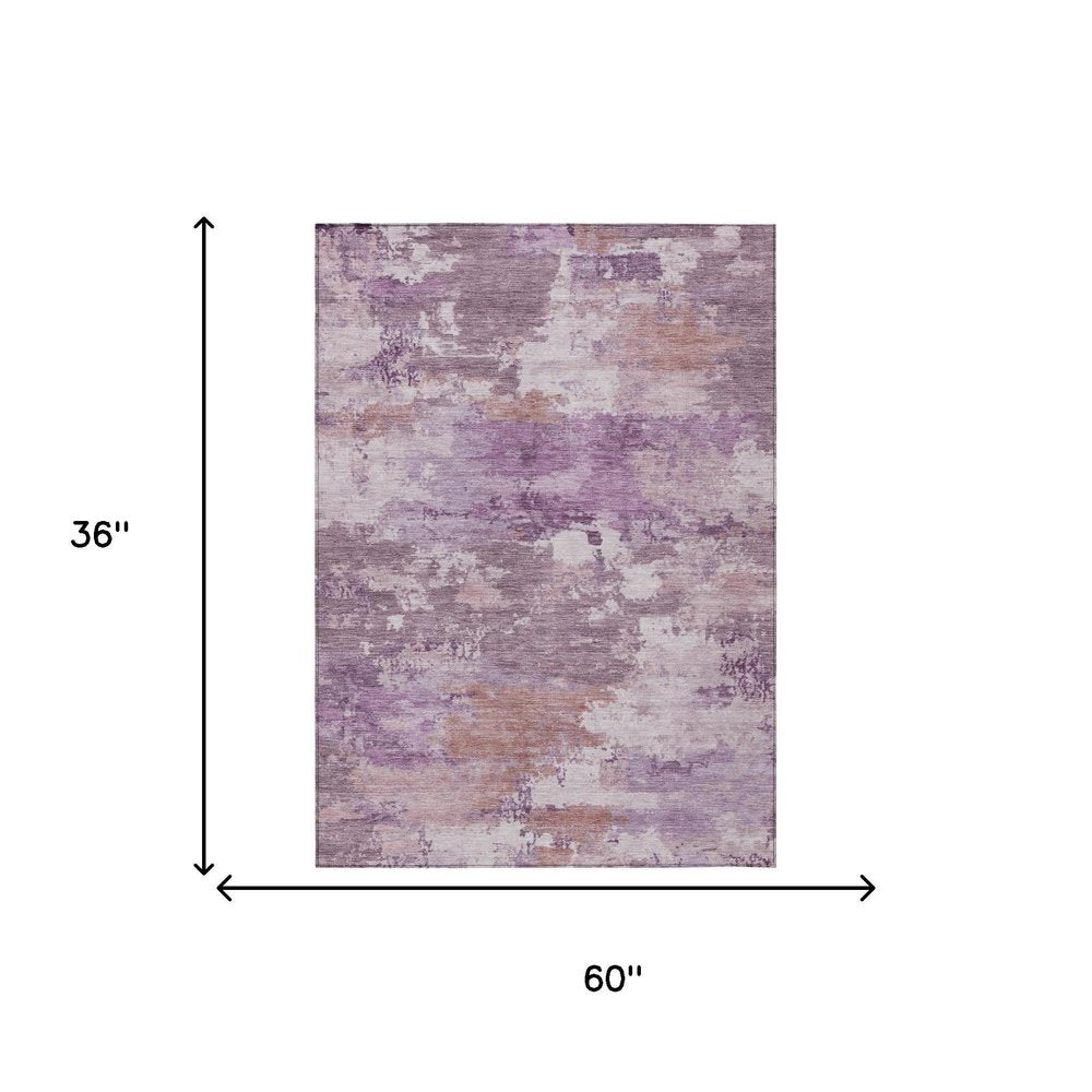 3' X 5' Plum And Purple Abstract Washable Indoor Outdoor Area Rug — view 4