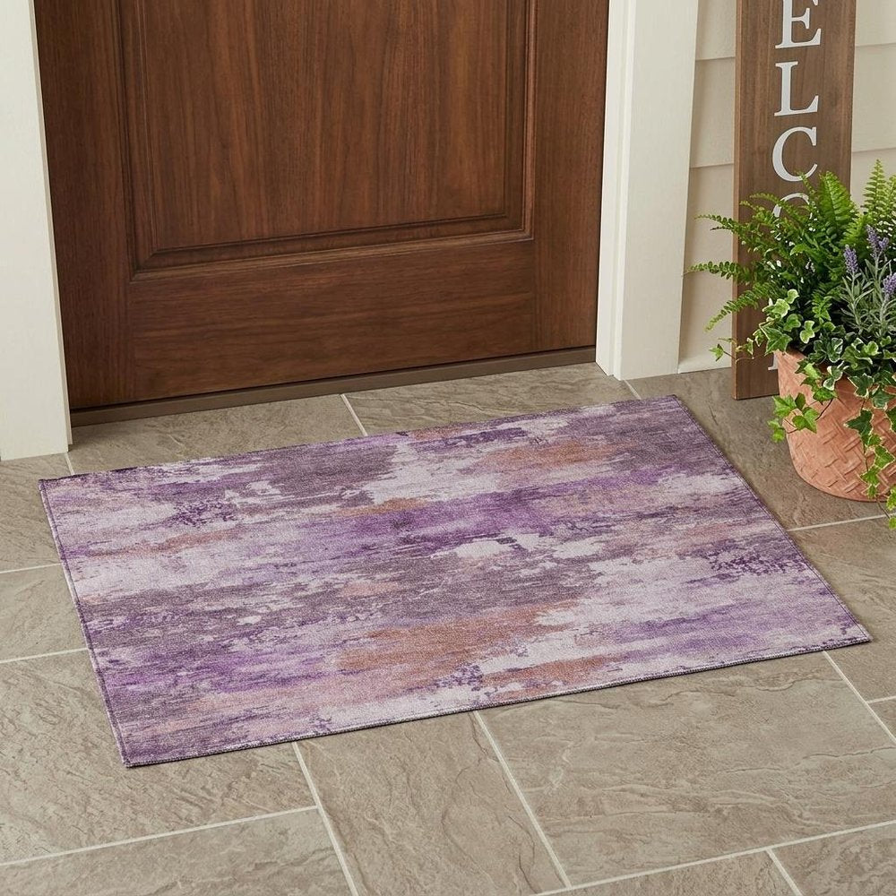 3' X 5' Plum And Purple Abstract Washable Indoor Outdoor Area Rug — view 6