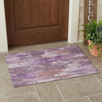 3' X 5' Plum And Purple Abstract Washable Indoor Outdoor Area Rug