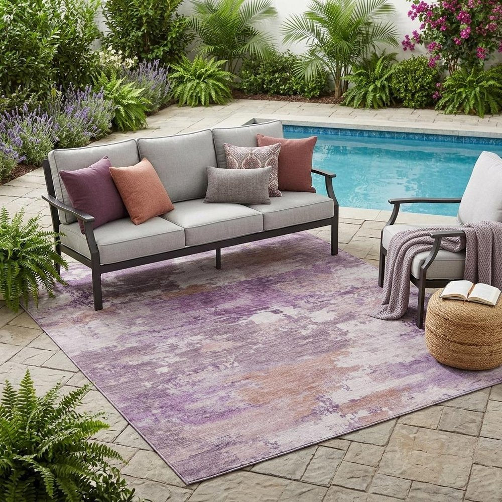 5' X 8' Plum And Purple Abstract Washable Indoor Outdoor Area Rug HomeRoots