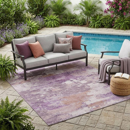 5' X 8' Plum And Purple Abstract Washable Indoor Outdoor Area Rug HomeRoots