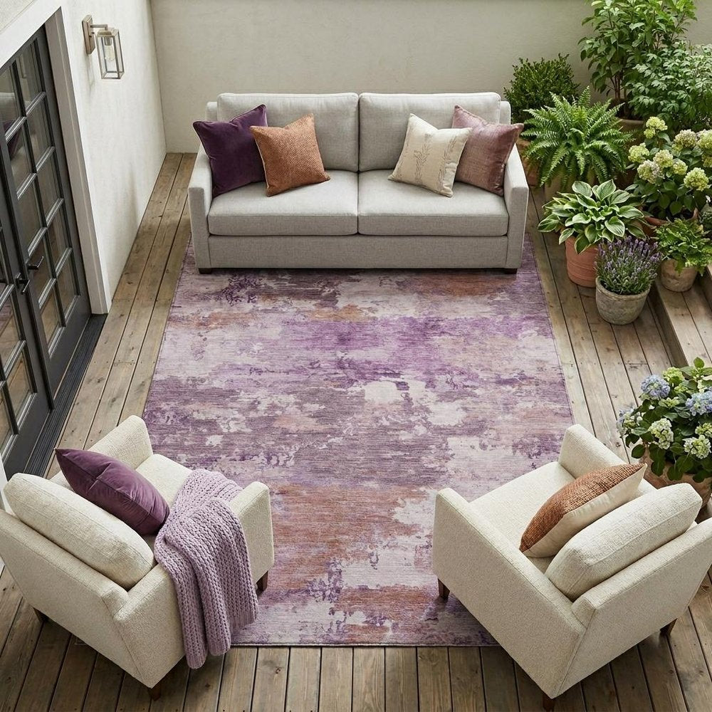 10' X 14' Plum And Purple Abstract Washable Indoor Outdoor Area Rug HomeRoots