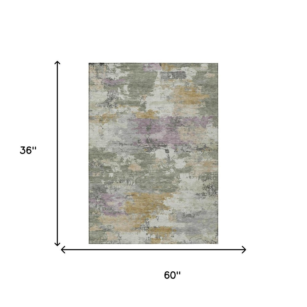 3' X 5' Sage And Green Abstract Washable Indoor Outdoor Area Rug HomeRoots